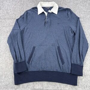 Brooks Brothers Sweater Mens XL Blue Stripe Washable Merino Wool Rugby Collar
